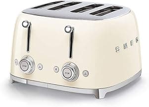 Smeg 50's Style Retro Aesthetic 4 Slice Toaster 6 Presets Extra Wide Slots Cream TSF03CRUS
