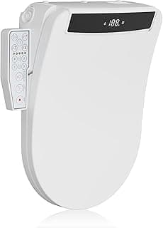 Electric Smart Bidet Toilet Seat Elongated with 4 Water Modes, Heated Toilet Seat with Instant Warm Water and Warm Dryer, Night Light, Slow Close Lid, LED Display, Side Arm Control (Round)