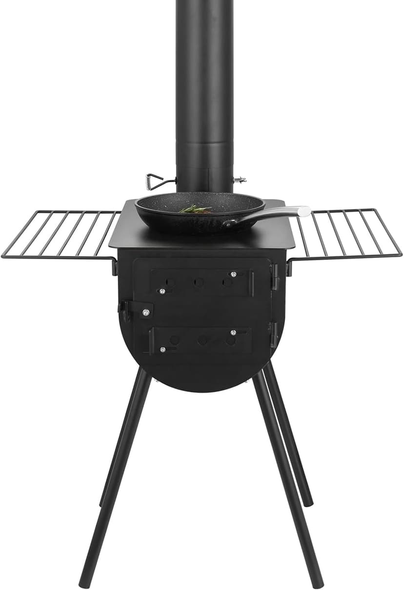 VEVOR 118" Camping Wood Stove, Portable Alloy Steel Tent Stove with 3000in³ Firebox, Outdoor Heating & Cooking Stove with Chimney Pipes & Gloves, Includes 8 Pipes for Efficient Heating