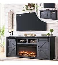 Farmhouse TV Stand for 75+ Inch TV, 32" Tall Entertainment Center w/4 Drawers & Sliding Barn Door, Rustic Media Console w/Storage Shelves, 66" Wood Television Stand for Living Room, Off White