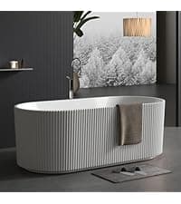 67" Free Standing Tub, Standalone Soaking Pleated Bathtub, Easy Install Freestanding Bathtub, Modern Design for Bathrooms, White