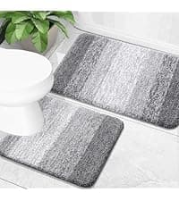 OLANLY Bathroom Rugs Sets 3 Piece, Soft Absorbent Microfiber Bath Mats and U-Shaped Contour Toilet Rug, Plush Shaggy Bath Mat Set for Bathroom (30"x20"+24"x16"+24"x20", Grey)