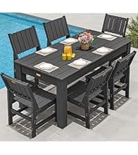 ZHUSI Patio Table and Chairs Set, Outdoor Table and Chairs,HDPE Outdoor Dining Set with Umbrella Hole for Backyard, Poolside