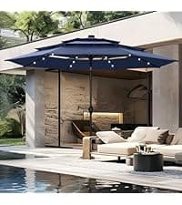 PHI VILLA 13ft Large Patio Umbrella Double-Sided Twin Outdoor Market Umbrella with Crank, Beige