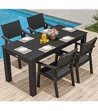 ZHUSI Patio Table and Chairs Set, Outdoor Table and Chairs,HDPE Outdoor Dining Set with Umbrella Hole for Backyard, Poolside