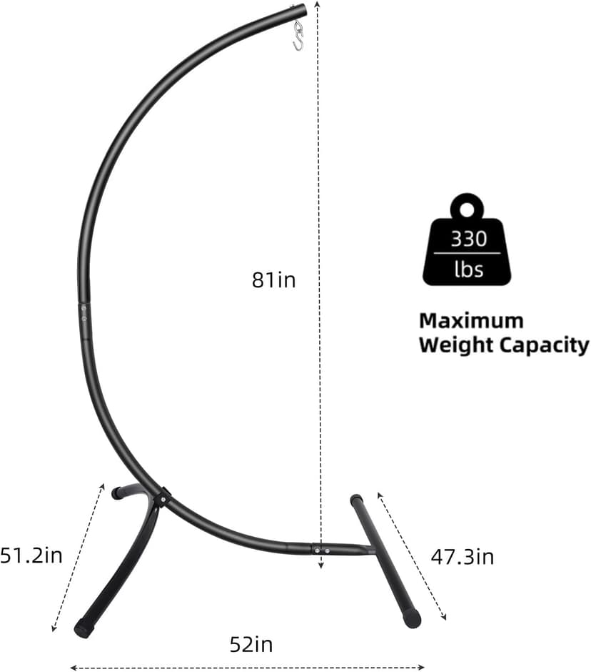 GOUTIME Hammock Chair Stand Only, Hanging Swing Egg Chair Stands Frame Holder, Heavy Duty Steel C Stand for Indoor Outdoor, Max Load 350 LBS
