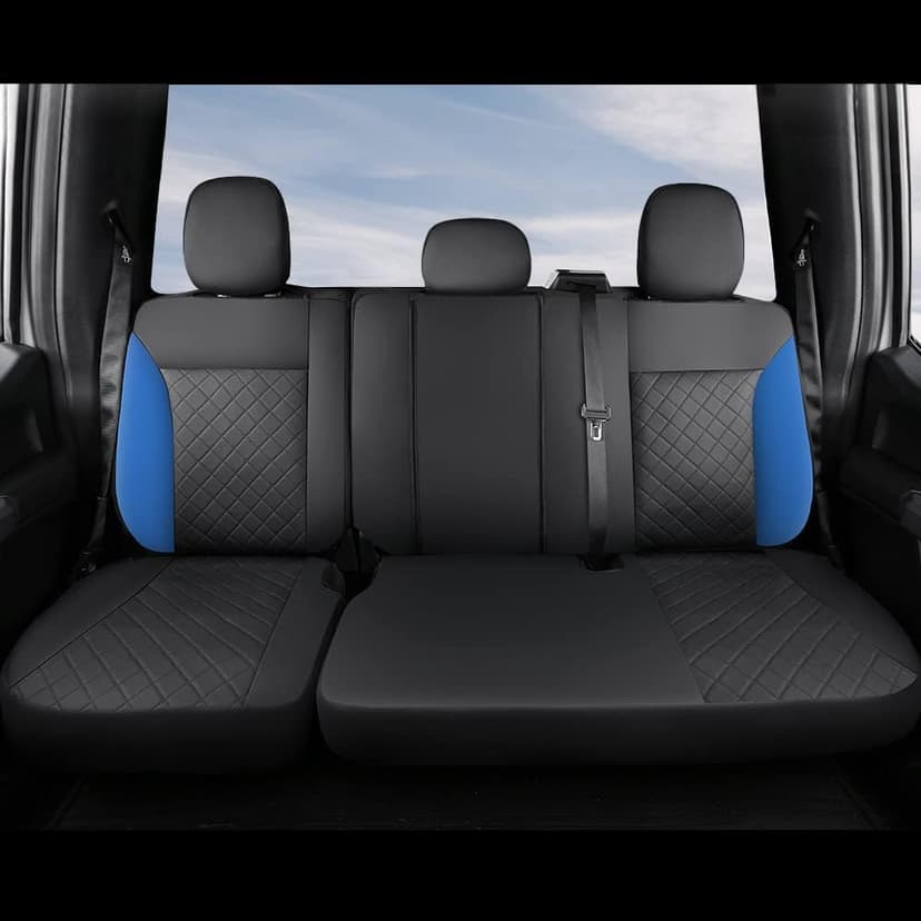 GIANT PANDA Full Set Car Seat Covers Customized Fit 2009-2025 Ford F150 and 2017-2025 F250 F350 F450 Super Crew/Crew Cab Pickup Trucks, Front and Rear Seats Fabric Protectors (Black+Blue)