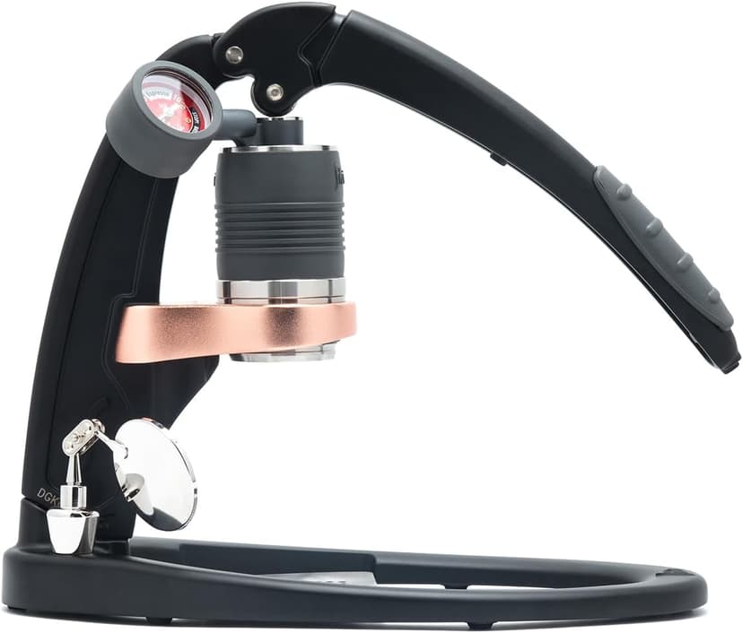 Flair UPDATED PRO 3 (Black) - All manual lever espresso maker with a stainless steel brew head, pressure gauge, and a shot mirror