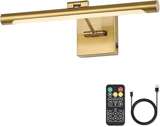 Joosenhouse Battery Operated Picture Lights for Wall Rechargeable Art Lighting for Paintings Wireless Gallery Light with Remote Control 16.54” Dimmable and Timed Off Wall Sconce Brass Color