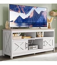 YITAHOME LED Farmhouse TV Stand for 75 Inch w/Outlets, Modern Entertainment Center with Glass Doors and Adjustable Storage Shelves, Media Console TV Cabinet for for Living Room, Dark Rustic Oak