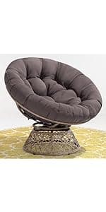 Bme 40" Ergonomic Wicker Papasan Chair with Soft Thick Density Fabric Cushion, High Capacity Steel Frame, 360 Degree Swivel for Living, Bedroom, Reading Room, Lounge, Sepia Sand - Brown Base