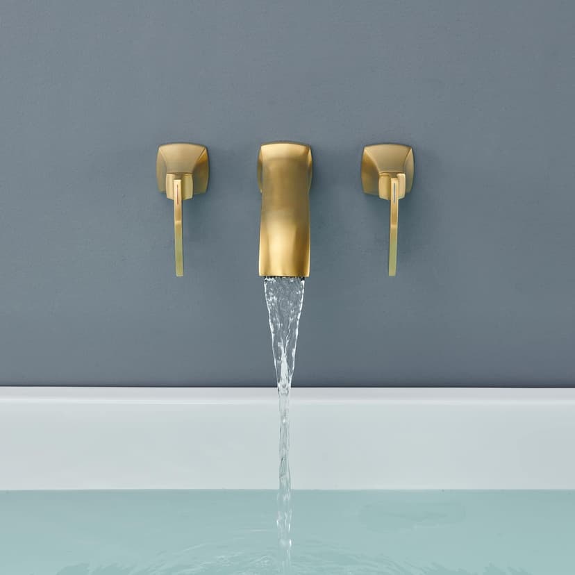 Wall Mount Tub Faucet High Flow Roman Tub Filler Long Spout Reach Brushed Gold Bathtub Faucets with 2 Handles