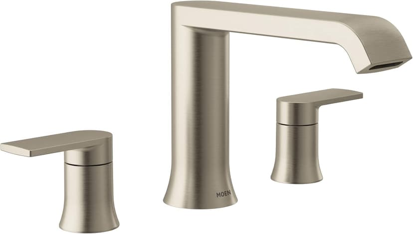 Moen Genta LX Brushed Nickel Two Handle Deck Mounted Modern Roman Tub Faucet, Widespread Bathtub Faucet Set, Modern Bathroom Faucet for Soaking Tub (Valve Required), T908BN