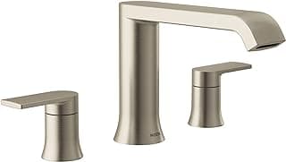 Moen Genta LX Brushed Nickel Two Handle Deck Mounted Modern Roman Tub Faucet, Widespread Bathtub Faucet Set, Modern Bathroom Faucet for Soaking Tub (Valve Required), T908BN