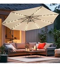 wikiwiki 10ft Patio Umbrellas Offset Outdoor Cantilever Hanging Umbrella w/Infinite Tilt, Fade Resistant Waterproof Recycled Fabric Canopy for Yard, Garden & Deck, Beige