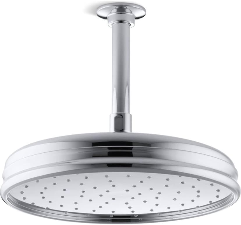 KOHLER 13696-CP 10-inch Single-Function Rainhead, Traditional Rain Shower Head, Round Rainfall Shower Head, 2.5 GPM, Polished Chrome