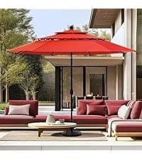 PHI VILLA 13ft Large Patio Umbrella Double-Sided Twin Outdoor Market Umbrella with Crank, Beige