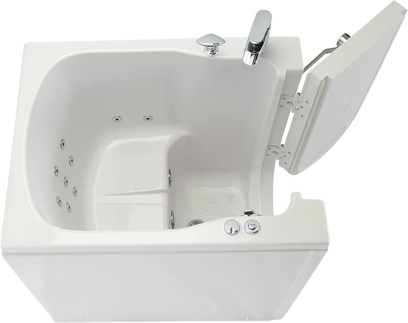 Ella Front Entry 32"x40" Acrylic Hydro Massage Walk-In Bathtub, Right Outward Swing Door, 2 Piece Fast Fill Faucet, 2" Drain