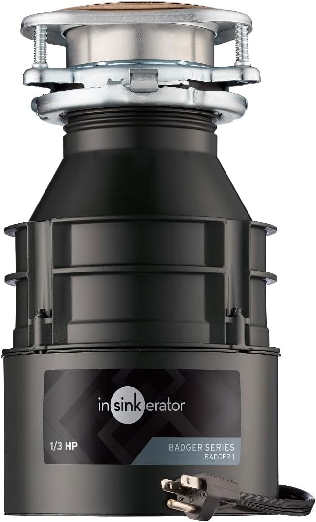 InSinkErator Garbage Disposal with Power Cord, Badger 1, Standard Series, 1/3 HP Continuous Feed, Black