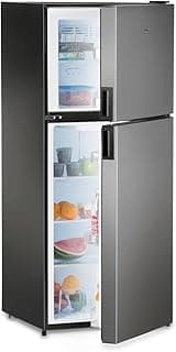 Dometic DMC Compressor Refrigerator - 9600028281, Stainless Steel Left Hand RV Fridge - 12V 8 Cu. Ft. Tempered Glass Shelve Fridge Freezer with Dual Clear Crisper Drawers