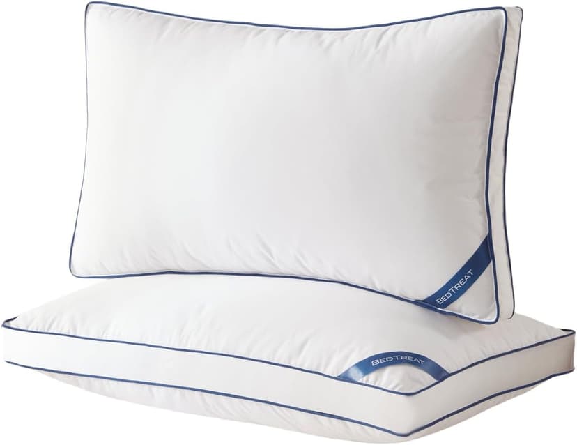 BedTreat Goose Down Pillows Queen Size Set of 2,Hotel Feather Pillows with Organic Cotton Cover,Medium Firm Bed Pillows for Side,Stomach and Back Sleepers,Luxury,Breathable(20X28)