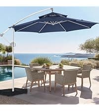 10ft Offset Patio Umbrella with Base Included, Cantilever Offset Hanging Patio Outdoor Market Umbrella UPF50+ UV Protection with Easy Tilt and Crank for Pool Deck and Garden