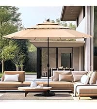 PHI VILLA 13ft Large Patio Umbrella Double-Sided Twin Outdoor Market Umbrella with Crank, Beige
