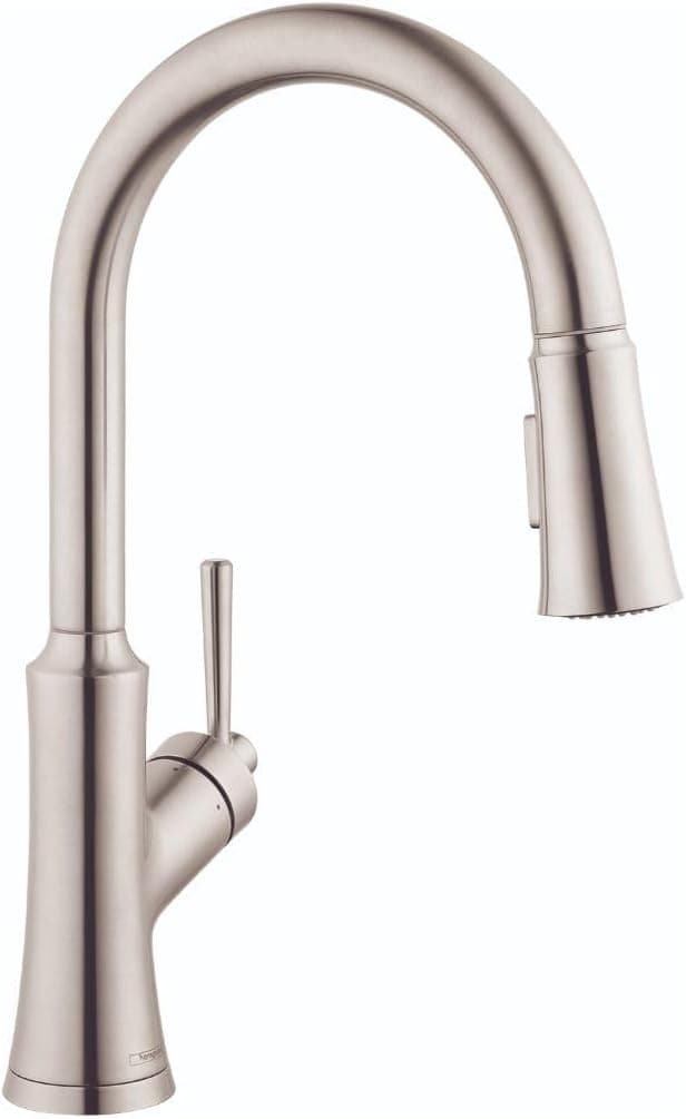 hansgrohe Joleena Stainless Steel High Arc Kitchen Faucet, Kitchen Faucets with Pull Down Sprayer, Faucet for Kitchen Sink, Stainless Steel Optic 04793800, 15.8-Inches Tall