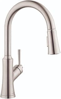 hansgrohe Joleena Stainless Steel High Arc Kitchen Faucet, Kitchen Faucets with Pull Down Sprayer, Faucet for Kitchen Sink, Stainless Steel Optic 04793800, 15.8-Inches Tall