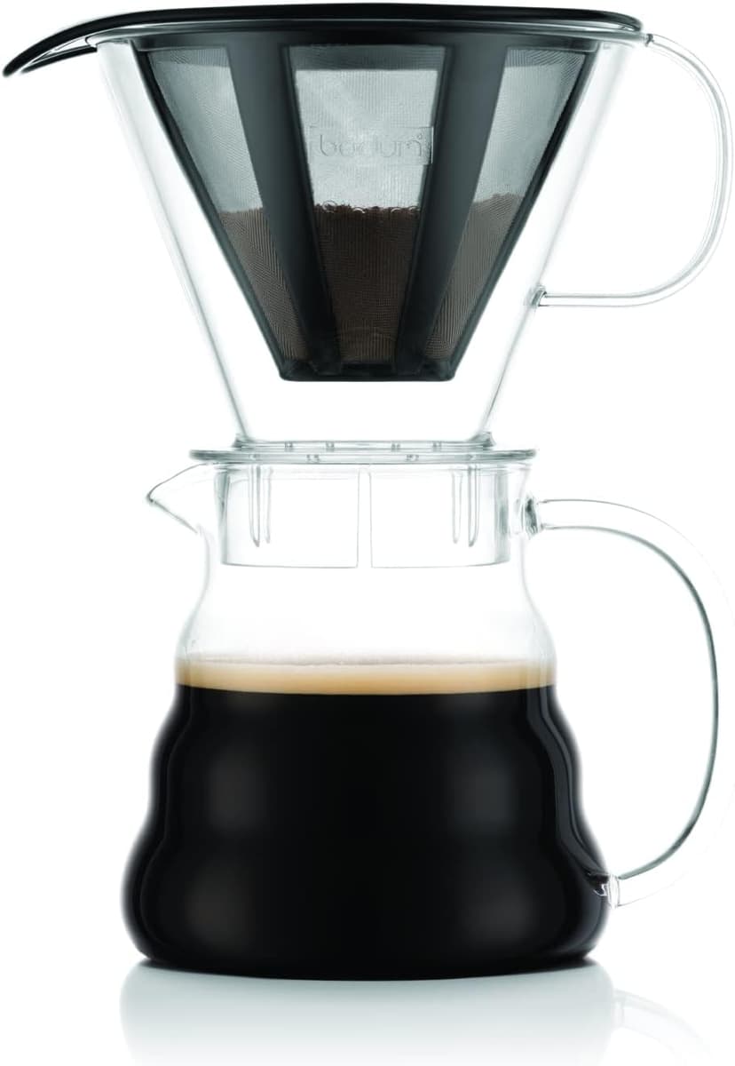 Bodum Melior Pour Over Borosilicate Glass Coffee Dripper with Carafe Lid and Stainless Steel Filter, 20 Ounce, Clear