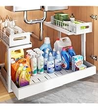 2 Pack Under Sink Organizer with Smooth Ball Bearing Slides, 2-Tier Pull Out Cabinet Storage, Slide Out Drawers for Bathroom and Kitchen, Under Sink Shelf, Rust-resistant Coating, Height Adjustable