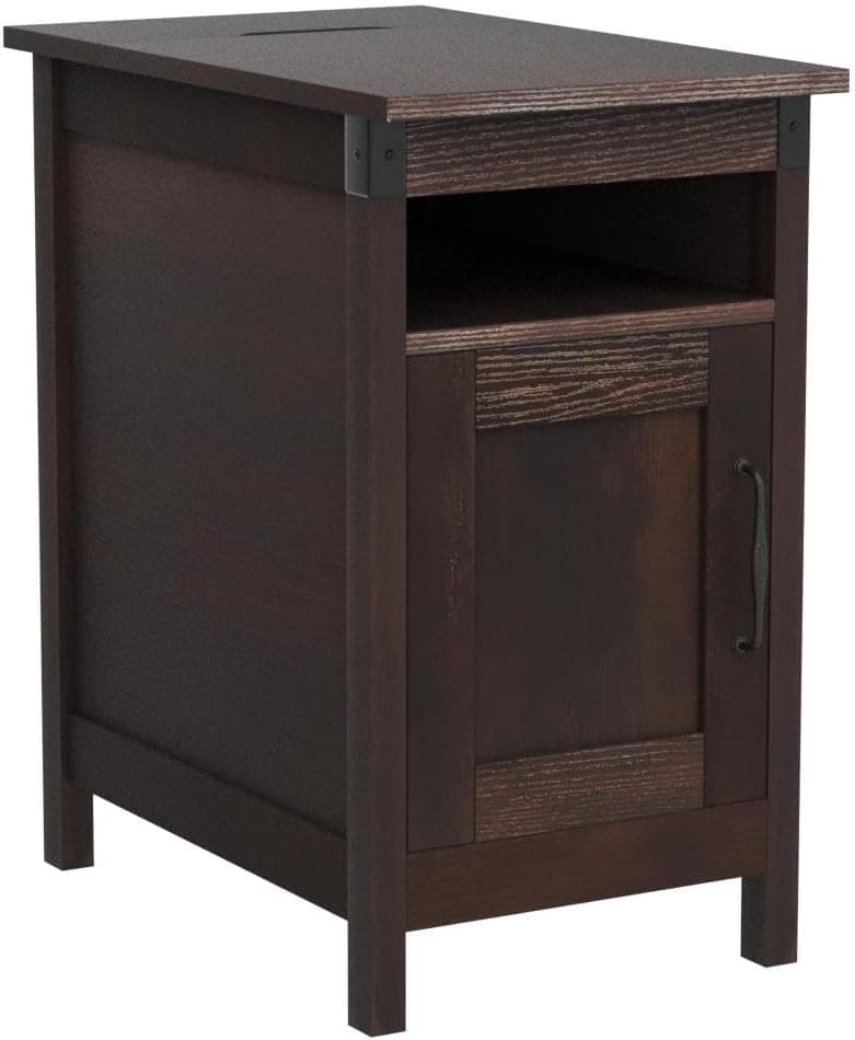 WLIVE End Table with Charging Station, Narrow Side Table for Living Room, Farmhouse Night Stand with Storage, Small Wooden Cabinet with USB Ports and Outlets for Living Room and Bedroom, Espresso