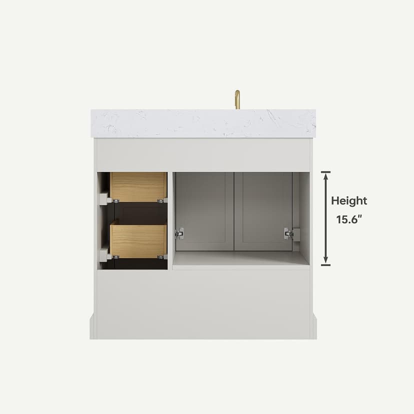 36 Inch Bathroom Vanity with Sink, Solid Wood Frame with Engineered Marble Top, Fully Assembled Storage Cabinet with 2 Soft-Closing Doors & 4 Drawers, Backspalsh, Greige