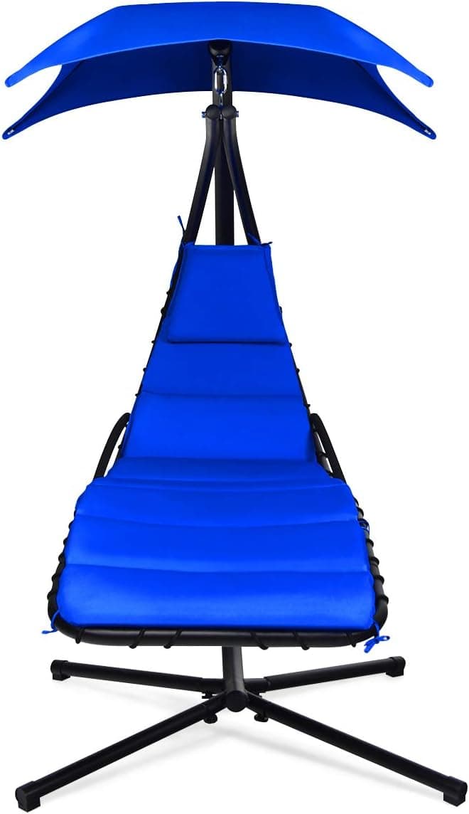 S AFSTAR Hammock Chair with Stand, Hanging Chaise Chair with Removable Canopy & Built-in Pillow, Hanging Curved Chaise Lounge Chair Swing for Porch Patio Poolside (Navy)