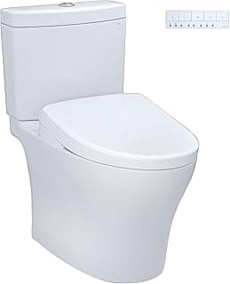 TOTO WASHLET+ Aquia IV Two-Piece Elongated Dual Flush 1.28 and 0.9 GPF Toilet and with Auto Flush S7A Contemporary Bidet Seat, Cotton White - MW4464736CEMGNA#01