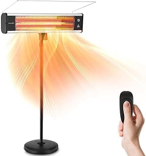 SereneLife Infrared Patio Heater 1500W Electric Heater Indoor/Outdoor Use, Portable Stand with Remote Control, IP65 Approved, 360° Tip-Over Safety Switch for Restaurant, Patio, Backyard, Garage, Decks