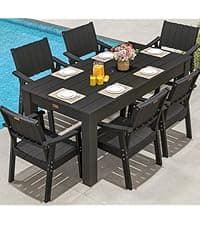 ZHUSI Patio Table and Chairs Set, Outdoor Table and Chairs,HDPE Outdoor Dining Set with Umbrella Hole for Backyard, Poolside