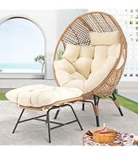 NICESOUL Wicker Egg Chair with Ottoman, Indoor Outdoor Egg Basket Lounge Chair w/Cushion, Oversized Egg Seat with Legs 440 Lbs, Comfy Cozy Boho Style Nest Chair w/Footrest for Patio, Balcony, Beige