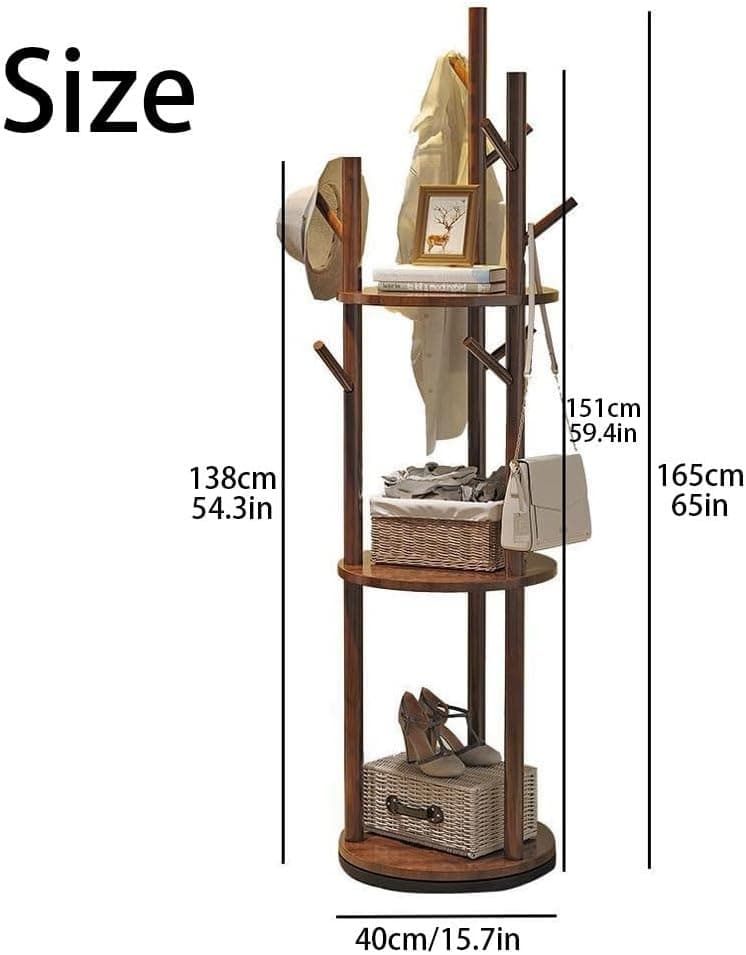 Rotary Coat Rack - Solid Wood Freestanding Coat Rack with Shelf and 9 Hooks - Ideal for Entryway, Bedroom, Living Room - Stylish and Functional Storage Solution