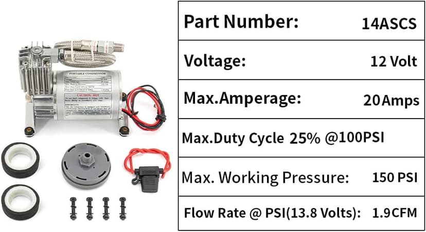 Universal 150 PSI Horns Heavy Duty Onboard Air Compressor, Replacement for Truck/Car Train Horn/Suspension/Ride/Bag kit/System and All 12v Vehicles like Semi/Pickup Trucks, Silver 1/4