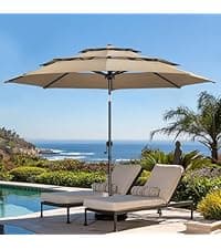 wikiwiki 10ft Patio Umbrellas Offset Outdoor Cantilever Hanging Umbrella w/Infinite Tilt, Fade Resistant Waterproof Recycled Fabric Canopy for Yard, Garden & Deck, Beige