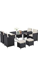 Yaheetech 3 Piece Patio Rattan Bistro Set, Outdoor All Weather PE Wicker Conversation Furniture Set with 2 Chairs & Tempered Glass Top Table & Cushions, for Poolside/Porch/Garden/Yard, Tan/Cream
