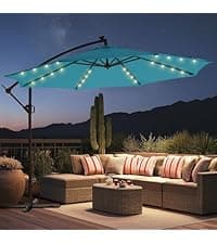 10ft Offset Patio Umbrella with Base Included, Cantilever Offset Hanging Patio Outdoor Market Umbrella UPF50+ UV Protection with Easy Tilt and Crank for Pool Deck and Garden