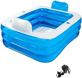 Double Inflatable Bathtub with Electric Air Pump and Bath Pillow Headrest, Portable Blow Up Bath Tub for Adults, Outdoor & Indoor Freestanding Foldable Spa Tub with Drainage Cup Holder
