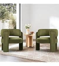 COLAMY Modern Velvet Accent Chairs Set of 2, Upholstered Barrel Chairs, Comfy Side Arm Chairs with 3 Legs for Living Room, Bedroom, Reading, Khaki