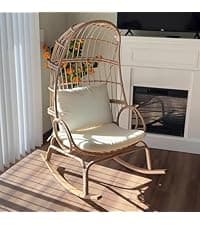 YITAHOME Accent Living Room Egg Chair w/ 2-in-1 Ottoman, Wicker Oversized Basket Chair with 5 Thick Cushions, Footrest, Comfy Recliner Lazy Chair for Indoor, Bedroom, Reading Room, Lounge (Beige)