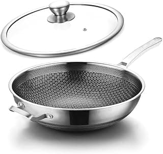 Wok Pan,Hybrid Nonstick 14 Inch Wok with Lid,Induction Non Stick Stainless Steel Large Deep Woks&Stir-Fry Pans,Stay-Cool Handle Skillets,PFOA Free Cookware,14 Inch Wok Pan