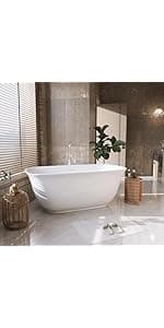 59" Acrylic Freestanding Bathtub, Soaking Tub for Bathroom, Stand Alone Tub, cUPC Certified, Integrated Overflow and Drain, Gloss White