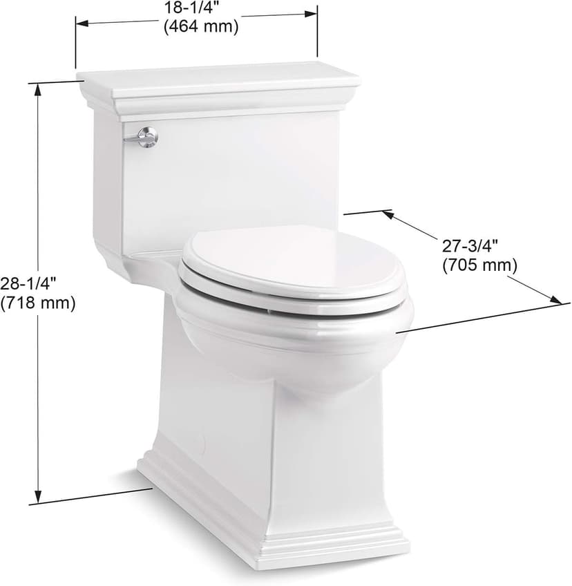 KOHLER K-6428-0 Memoirs Stately Comfort Height Skirted One-Piece Compact Elongated 1.28 GPF Toilet with AquaPiston Flush Technology and Left-Hand Trip Lever, White