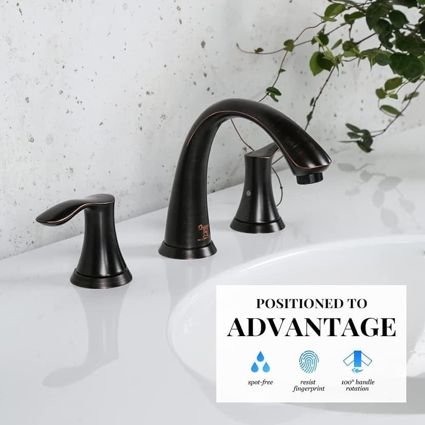 8 Inch Two Handle Bathroom Faucet Widespread Oil Rubbed Bronze, Oakland Bronze Bathroom Faucet for Sink 3 Hole Brass Lavatory Faucet Lead-Free with Pop Up Drain Supply Line, KSB8232